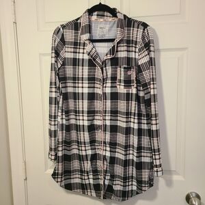 Y2K Preppy Style Born Sleep Dress Pink Grey Plaid Button Up Size M